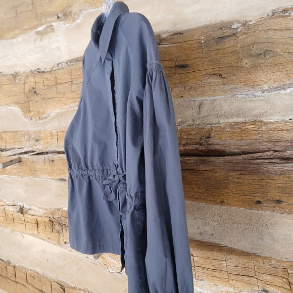 Lapis Gray Tie Waist Button Down Balloon Sleeve Shirt Size Large - Picture 4 of 8